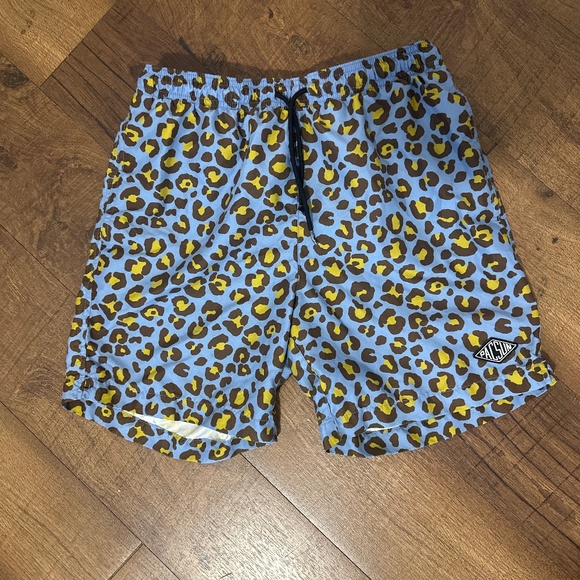 PACSUN BLUE GOLD CHEETAH PRINT LINED SWIM TRUNK - Picture 1 of 2